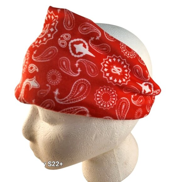 Red Paisley Print Bandana Headband/Neck Gaiter Multifunctional Unisex Accessory - Picture 1 of 8